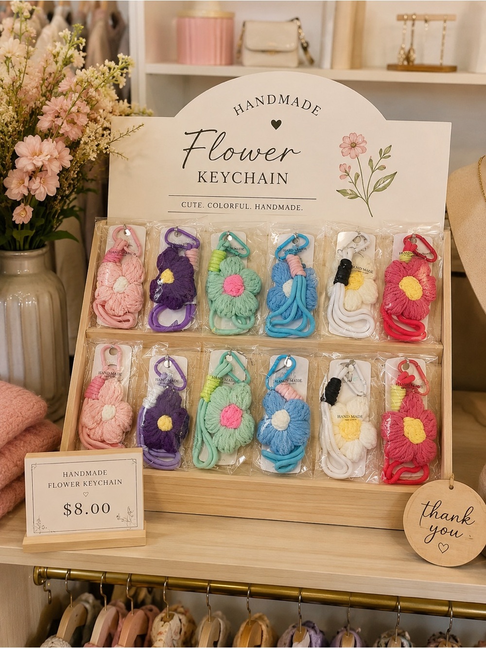 Flower Keychain or Bag charms- Assorted Pastel Colors- Bundle of 12